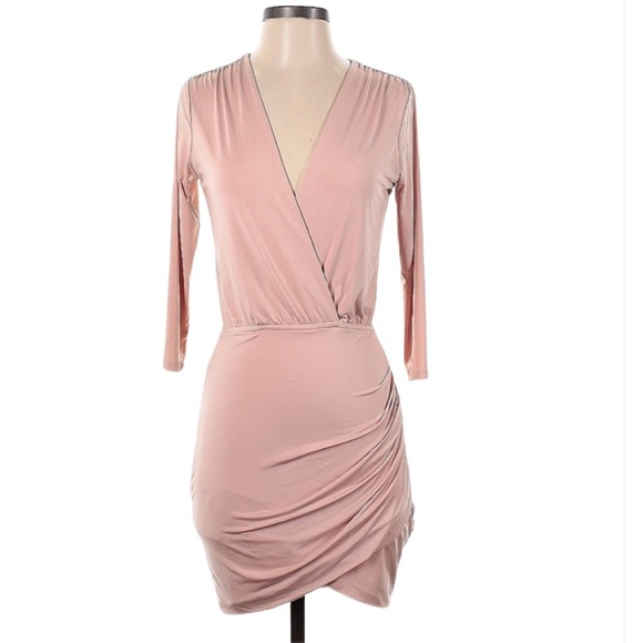 NEW-Lovers + Friends Love Happy Mauve Pink Bodycon Long Sleeve Mini Dress - Picture 4 of 6
